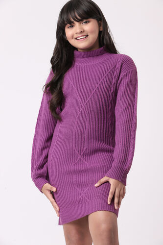 Purple Self Design Straight Dress, Purple, image 4